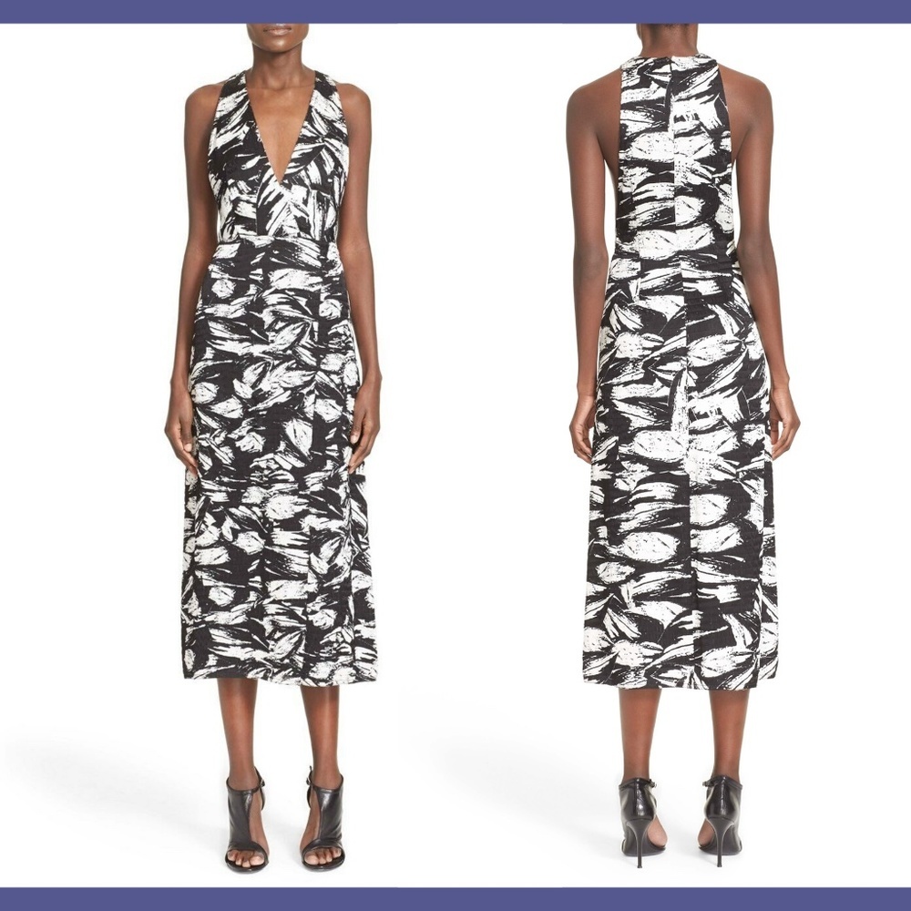 NEW $1490 Yigal Azrouel Print Wrap Midi Dress in Black/White‎ [SZ 8 ]